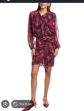 IRO PARIS Brown Dress with Pink Trim, Viscose And Silk